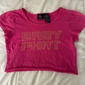 Pink Cropped Baby Phat Baby Tee with Gold Writing